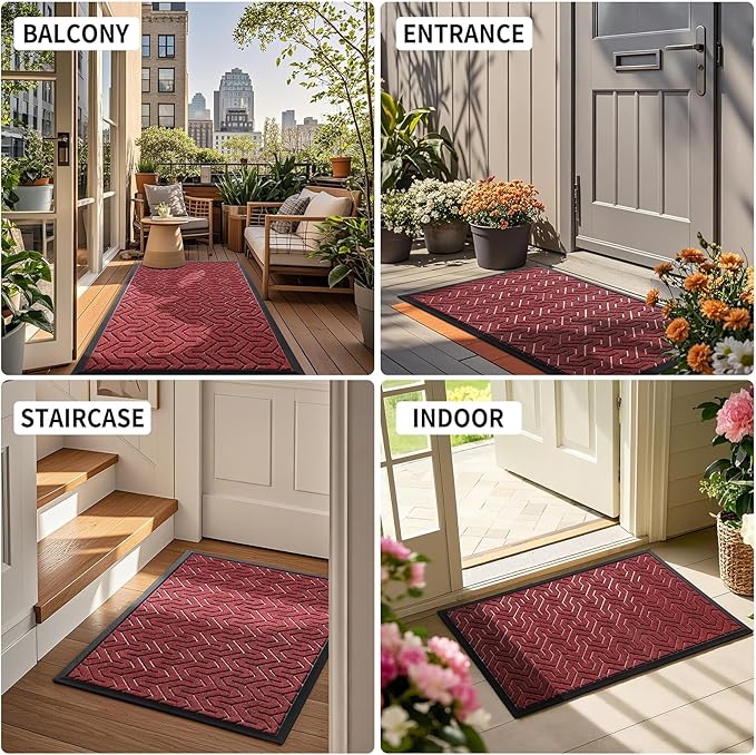 Yimobra Large Door Mat Outside Entrance 36x24, Waterproof Heavy Duty Outdoor Mats for Front Door, Non Slip Rubber Entry Mat for Garage Patio, Easy Clean, Black Red