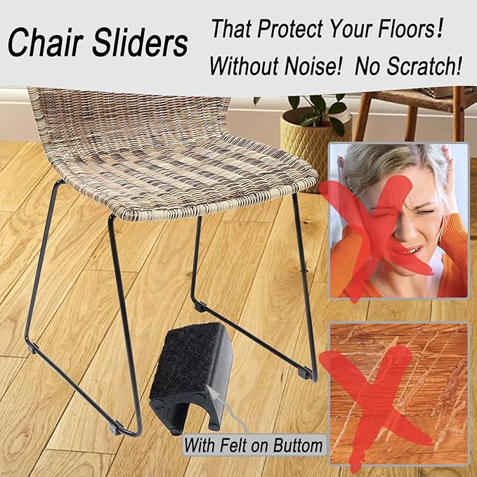 Rectangle U Shaped Chair Leg Tips Caps with Felt Pads,Furniture Feet Protector Slide Smoothly Glides No Scratches No Noise Protect Hardwood Floor,Fit 10mm(25/64inch) Diameter Tubular Leg (Black 8PCS)