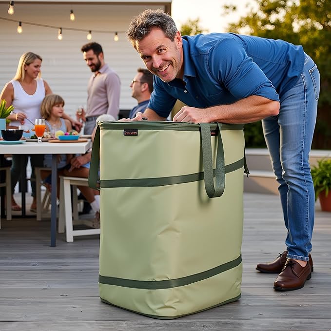 YUDI & GARDEN 46 Gallon Square Collapsible Yard Waste Containers｜Collapsible Trash Can｜Camping Trash Can, for Collecting Weeds or Yard and Party Waste, Green