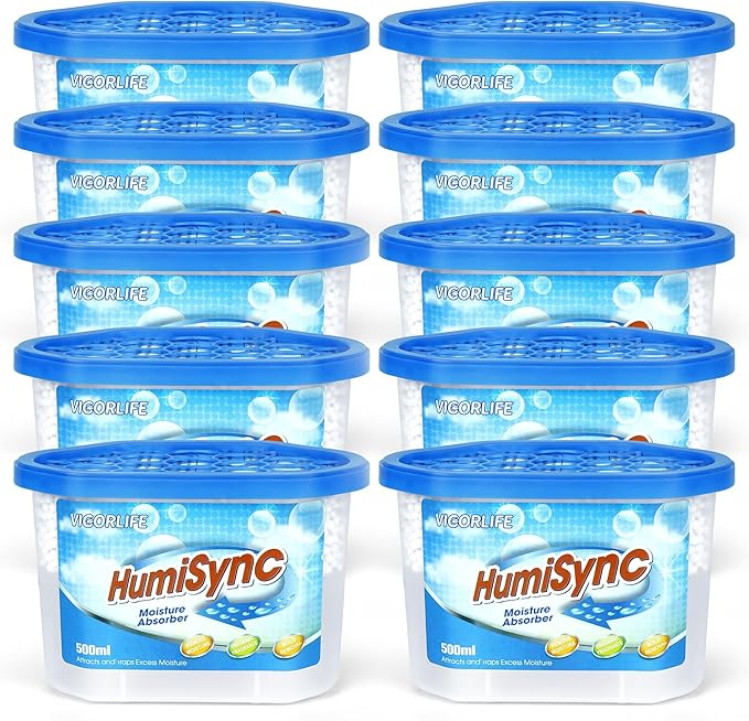 Moisture Absorbers 10 Pack, 16.9oz., Portable Humidity Absorber Boxes for Bathroom, Closet, Kitchen, Dehumidifiers, Attract and Trap Excess Moisture, Convenient and Effective, Blue