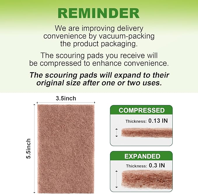 Natural Sisal Non-Scratch Scouring Pads, 96Pcs Plant Based Household Scour Pads for Kitchen, Garage and Outdoors, Cellulose Multipurpose Scrubbies for Cleaning