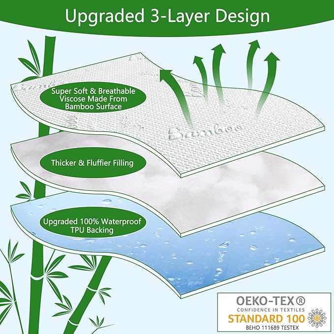 GOONIK Twin Size Mattress Protector, Breathable Bamboo Viscose Waterproof Twin Mattress Pad Cover with 6-16 inches Deep Pocket