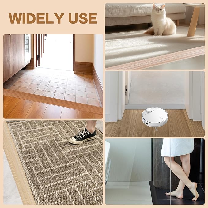 Floor Transition Strip Vinyl Door Threshold Ramp Self Adhesive Carpet Edging Strip Doorway Edge Trim, Overlap Edge Reducer for Laminate Carpet, Floor, Tile (Yellow Wood, 3/5" to 4/5", 3.3Ft)