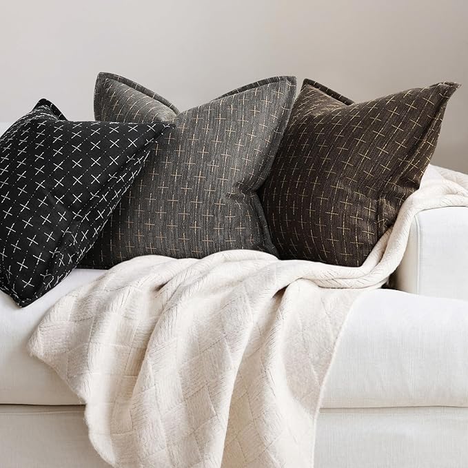ZWJD Pillow Covers 22x22 Set of 2 Soft Polyester Textured Pillow Covers with Stylish Flange Edge Cozy Farmhouse Throw Pillows for Couch Bed Sofa Living Room