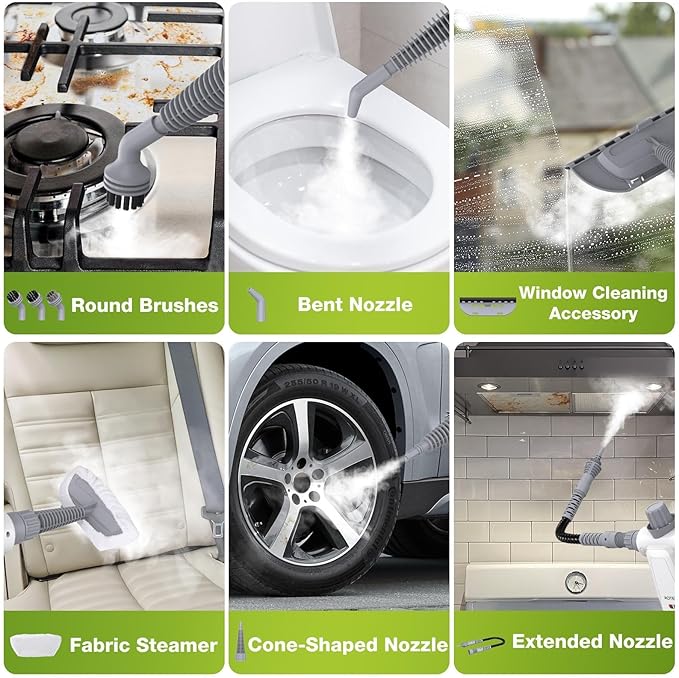 Pressurized Handheld Steam Cleaner, Portable Multi-Surface Cleaner for Home, Multipurpose Steam Cleaner for Tile, Grout, Windows, Bathroom, with 12pcs Accessories (White)