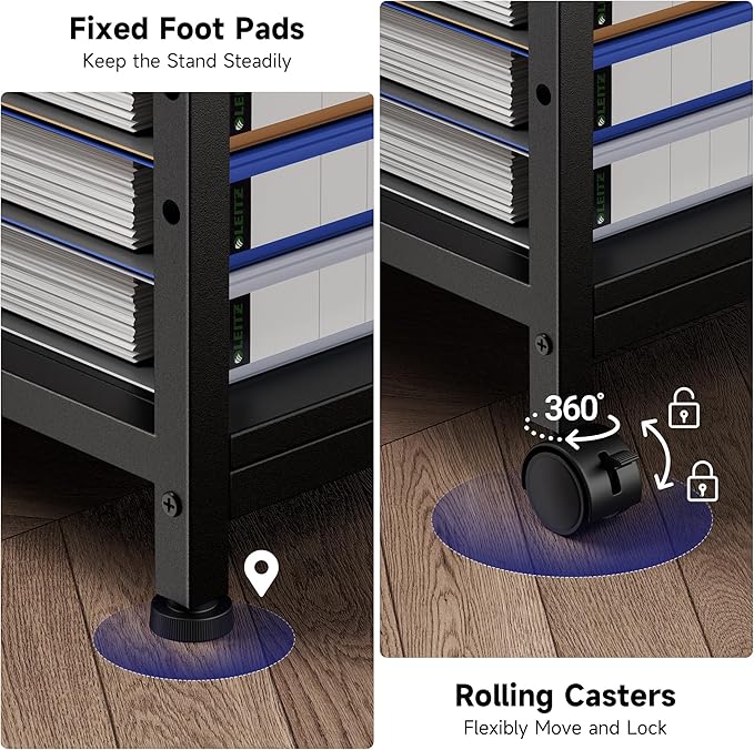 Printer Stand, 24''×24''×29'' Large Printer Table for Home Office with Locking Casters, Heavy Duty Sturdy 3-Tier Rolling Cart with Adjustable Shelf, Mini Fridge Stand, Home Office Essentials, Black