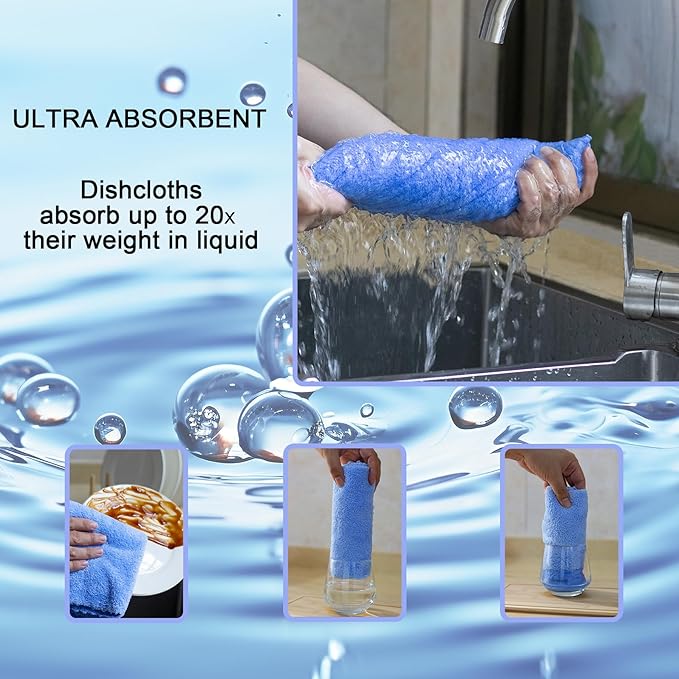 kimteny Kitchen Cloth Dish Towels, 13x28 Inches Premium Dishcloths, Super Absorbent Coral Velvet Microfiber Cleaning Cloths, Fast Drying Rags for Washing Dishes (13x28-6 Pack, Blue)