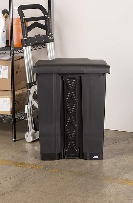 Safco Step On Plastic Trash Can with Foot Pedal, 23 Gallon Garbage Can for Kitchen, Indoor or Outdoor Use, Hands Free, Black