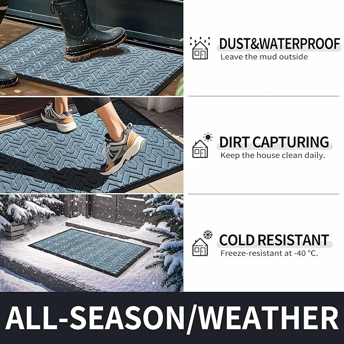 Yimobra Large Door Mat Outside Entrance 36x24, Waterproof Heavy Duty Outdoor Mats for Front Door, Non Slip Rubber Entry Mat for Garage Patio, Easy Clean, Mix Blue