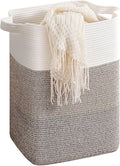 CLHMILY&Z 75L Laundry Hamper Rectangular Cotton Rope Basket - 16x13x22 Inches - Durable and Soft Storage Bin for Clothes, Toys, and Nursery Essentials, Brown & White