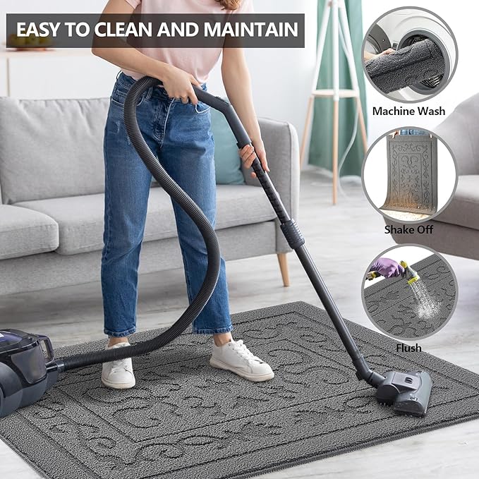 FONEYI Indoor Door Mat 32" x 48", Dirt Trapper Door Mats Non-Slip Entryway Rugs Washable, Absorbent Resist Dirt Welcome Mat, Low Profile Inside Floor Mats for Front Back Door and Entryway, Grey