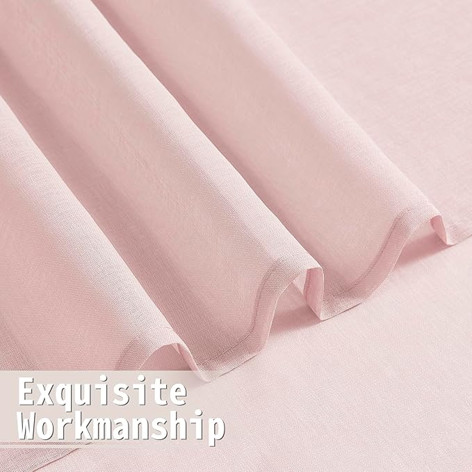 Tollpiz Sheer Door Curtains Closet Linen Textured Curtains Sheer Doorway Light Filtering Voile Rod French Door Pocket Curtain Patio Glass Door, 25 x 72 inches Long, Pink, Set of 1 Panel