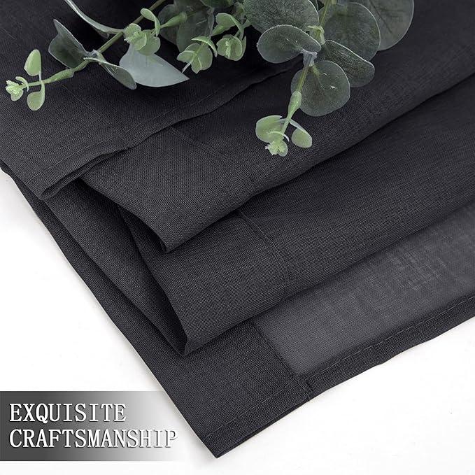 Tollpiz Short Sheer Curtain Linen Textured Bedroom Curtains Sheer Light Filtering Rod Pocket Voile Curtain for Living Room, 54 x 54 inches Long, Black, Set of 2 Panels