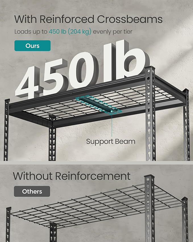 SONGMICS 5-Tier Storage Shelves, Heavy-Duty Garage Shelving, Adjustable Shelving Unit, Steel Shelf, Boltless Assembly, for Garage, Shed, 2,250 lb Load, 18 x 36 x 72 Inches, Ink Black UGLR453B01