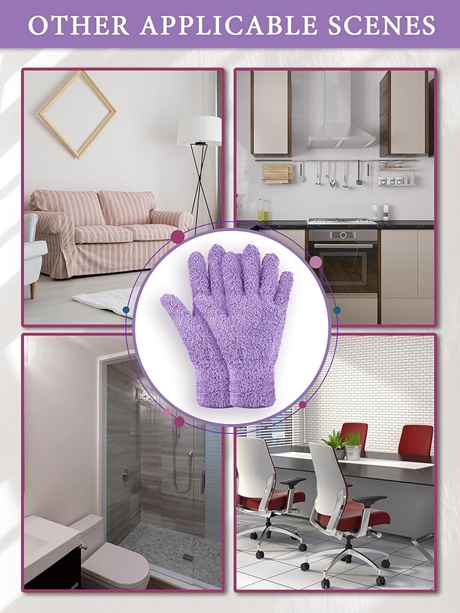 Patelai 3 Pairs Microfiber Plant Dusting Gloves Leaf Cleaning Gloves for Indoor Plants, Blinds, Furniture, House(Large,Reddish Violet, Blue, Purple)