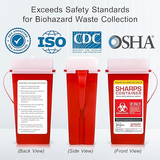 Sharps Container Large - Sharps Containers for Home Use and Labs - Portable Needle Disposal and Travel Size Biohazard Bin - 2 Quart (Pack of 1)