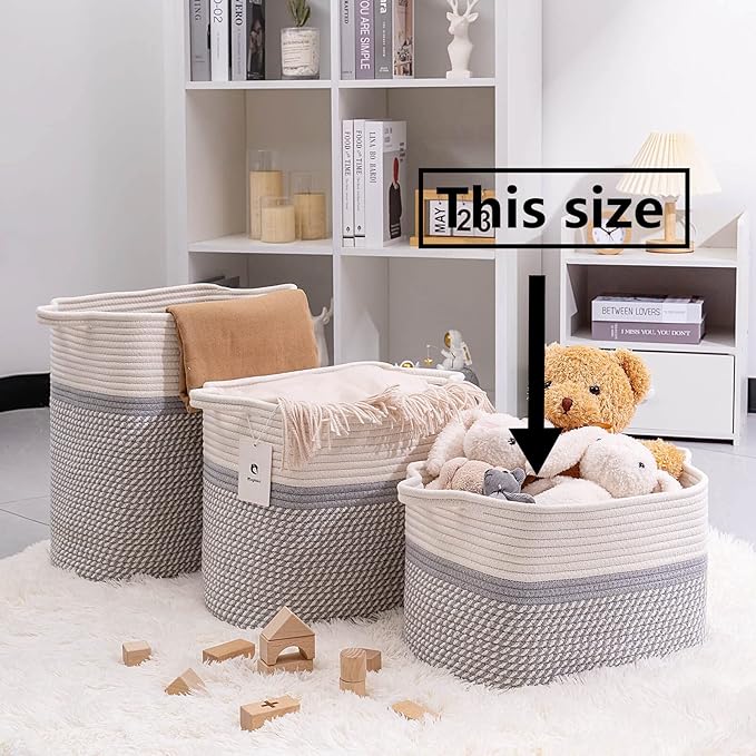 Medium and Large Woven Basket//With Handle, Used for Toys and Fabric Storage Basket used for Storing xl Storage Box, Decorative Storage Box Room 2pack (14L*10W*8.6H White/Gray, 14Lx10Wx8.6H)