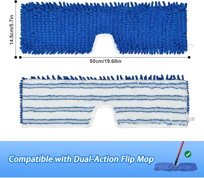 4 Pack Mop Heads Replacements Compatible with O-cedar Dual-Action Flip Mop,Microfiber&Chenille Mop Replace Head for Dry/Wet Use,Double-sided,Reusable and Washable Dust Mop Refills for Floor Cleaning