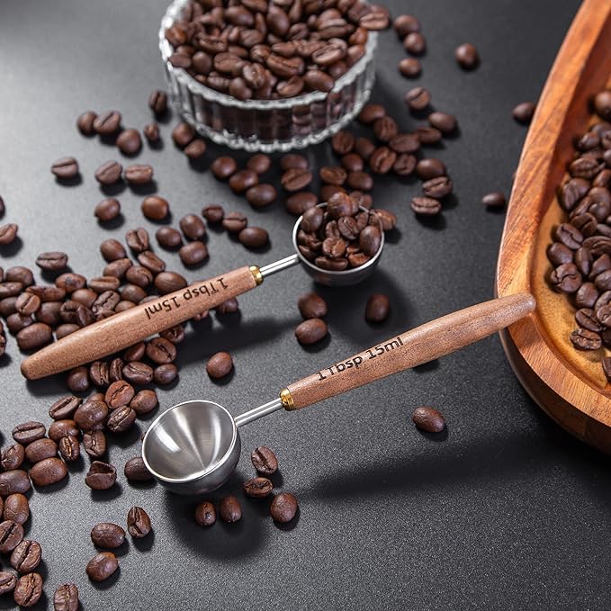 4PCS Wood Scoops for Jars Wooden Scoops for Canisters 1Tbsp Measuring Spoons for Coffee Bean Powder Coffee Scoop Measuring Scoop for Salt Sugar Multipurpose-Black Walnut+304 Stainless Steel