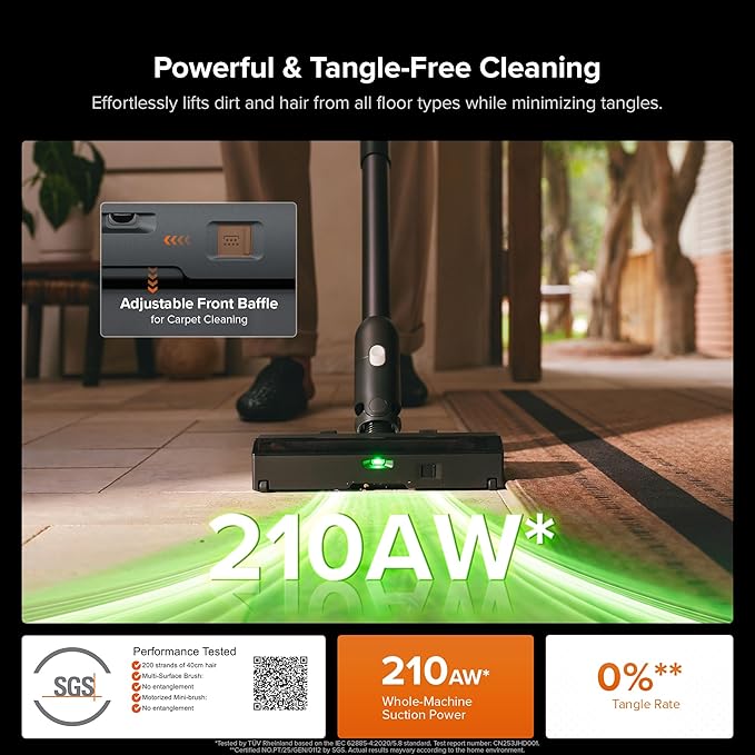 roborock H60 Hub Ultra Cordless Vacuum Cleaner with Auto-Empty Dock, Upgraded 210AW Suction Stick Vacuum for Home and Hard Floors, 90-Min Runtime, Anti-Tangle Brush, 140° Green LED Dust Detection