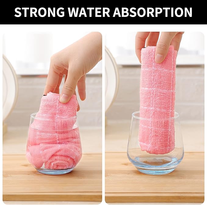 Homaxy 100% Cotton Terry Kitchen Dish Cloths, Ultra Soft and Absorbent Dish Towels for Kitchen, Suitable for Drying and Washing Dishes, 12 Pack, 12 x 12 Inches, Pink