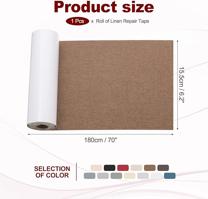 PATIKIL 70x6.2 Inch Linen Repair Tape, Repair Fabric Patch Self Adhesive Couch Patch Line Repair Patch for Furniture Sofa Car Seats Office Chairs, Yellow Brown