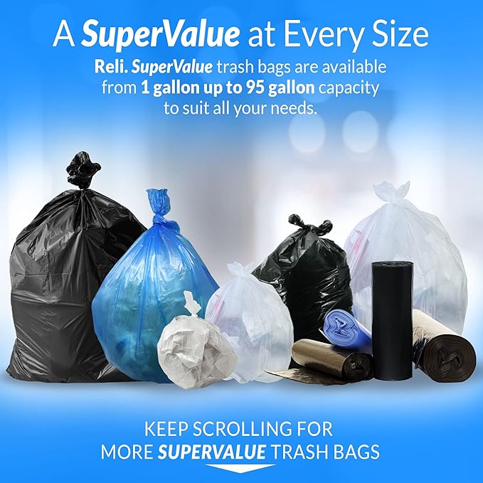 Reli. 16-25 Gallon Trash Bags | 500 Bags | Black | Home, Kitchen | Strong | Garbage