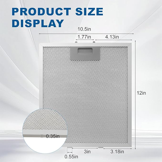 2-Pack W10169961A Range Hood Filter 10.5" X 12" With 5-Layer Aluminum Mesh Fit for Whirlpool, Kitchen Aid, Jenn-Air Range Hoods by ENKTIK (3)