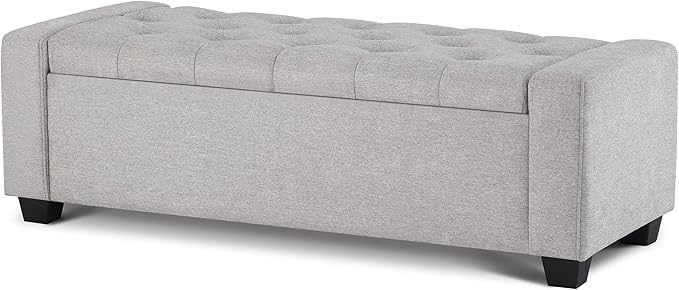 48" Ottoman with Storage, Large Storage Ottoman Bench for Bedroom with Safety Hinge, Upholstered Window Benches, End of Bed Bench for Living Room, Entryway Bench with Seating, LightGray