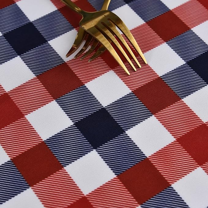 Waterproof Plaid Tablecloth Fabric - Round 120 Inch Classic Gingham Checker Table Cloth for Indoor/Outdoor Use - Buffalo Table Cover for Picnics, BBQs, and Parties