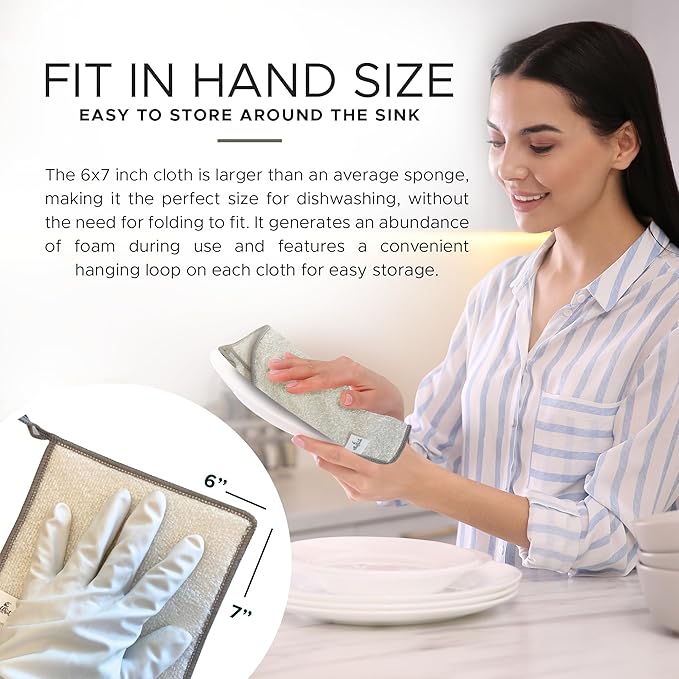 Whiffkitch Dishcloths & Dish Towels for Kitchen - Reusable, Hygienic, Quick Drying, Durable Kitchen Washcloth, Absorbent, Scrub-Non-Scratch, 6x7 Inches Neutral Color, 6 Pack