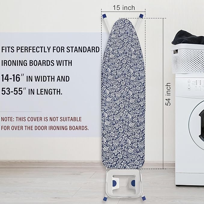 Ironing Board Cover and Pad 15x54 Inch Standard Ironing Board Cover with Elastic Edge and Hook and Loop Fasteners Scorch and Stain Resistant Cotton Ironing Covers with Thick Padding