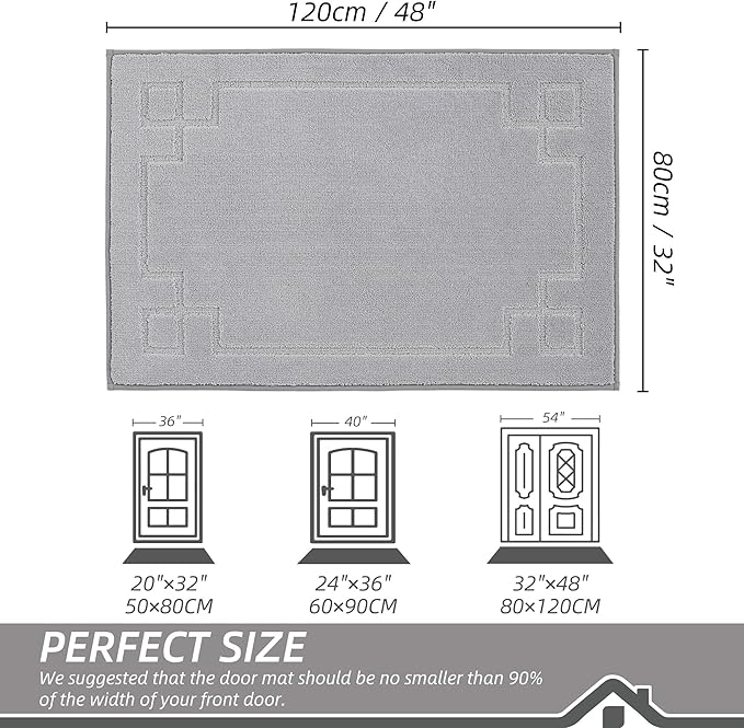 BEQHAUSE Door Mat 32" x 48", Non-Slip Door Mats Indoor Entryway Rugs Washable Low-Profile Absorbent and Stain Resist Floor Mats, Dog Door Mat for Front Back Door, Muddy Wet Shoes & Paws, Light Grey