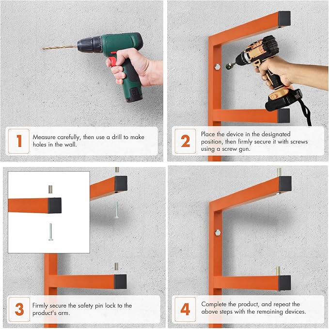 Lumber Storage Metal Rack Wall, Heavy Duty 3-Level Wall-Mounted Wood Rack Organizer for Garage Workshop and Shed (4 Pack)
