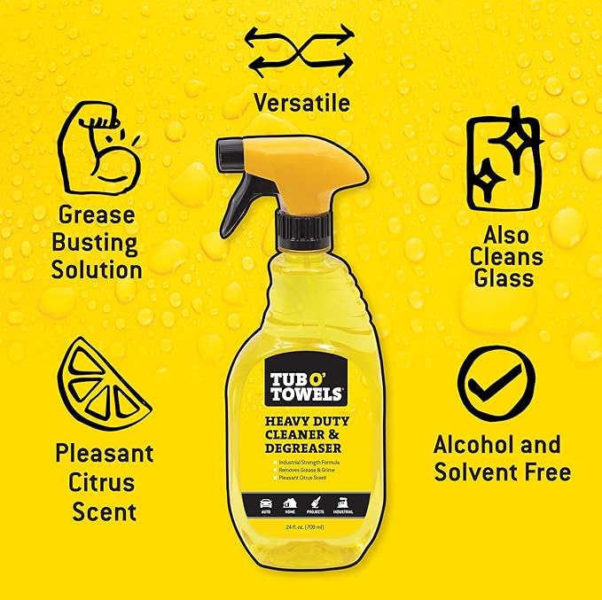 Tub O' Towels Heavy Duty Cleaner and Degreaser Spray Helps in Removing Oil Tar Paint Dirt Caulk Grease Grime Gunk Epoxies, Industrial Strength, Home & Auto, Made In USA, Citrus Scent, 24oz