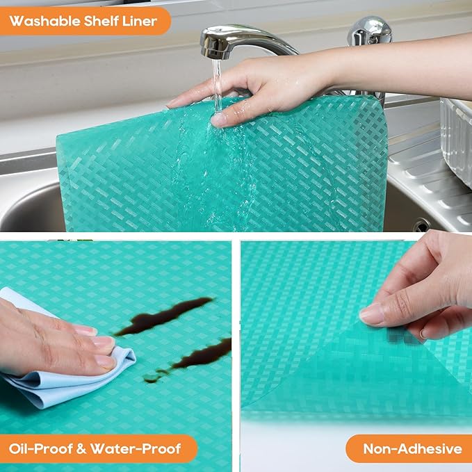 Blue Shelf Liners for Kitchen Cabinets Refrigerator Liners Waterproof & Oil-Proof Kitchen Cupboard Liner Drawer Mats EVA Material Non Adhesive Fridge Liner for Shelves 17.5 x 78.7 Inches