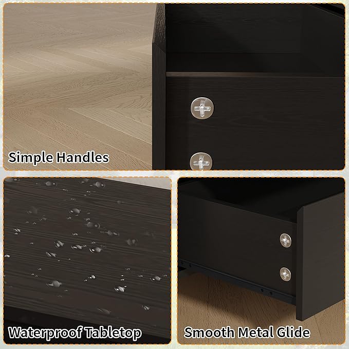 Dresser for Bedroom with 9 Drawers,63" Wide Black Dresser with 4 Solid Wood Legs, Wooden TV Stand,Closet Clothes Organizer for Bedroom, Hallway