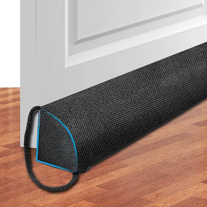 QUOLIX Triangle Under-Door Draft Stopper, 36 Inch Noise Blocker, Weighted Weather Stripping, Gray Cotton & Polyester, Multi-Function Noise & Light Blocker, Black