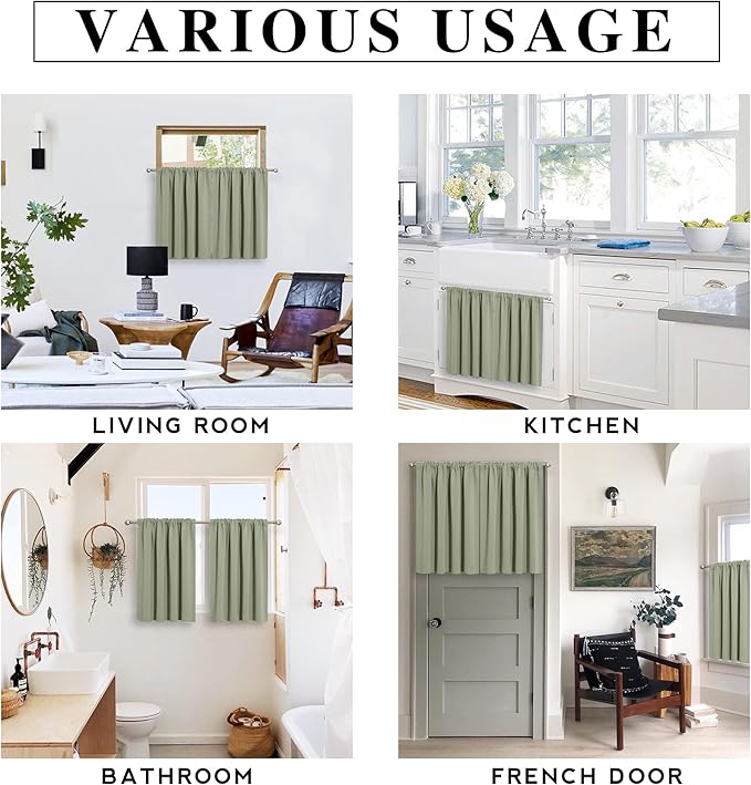 RYB HOME Sage Green 63 inch Curtains for Living Room, Blackout Window Drapes Light Blocking and Noise Reducing Panels for Boys Bedroom Nursery, W 42 x L 63 inchs, Set of 2, Sage Green