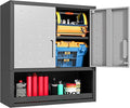 Metal Wall Cabinets with Doors and Shelves Black and Gray Garage Cabinets Wall Mounted Adjustable Storage Shelving Floating Garage Tool Cabinet,Wall Cabinet for Warehouse/Basement/Kitchen
