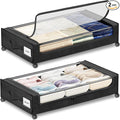 Under Bed Storage with Wheels 2-Pack，Under Bed Storage Containers XXL，Underbed Shoes Storage with Clear Lid,Rolling UnderBed Metal Drawer for Clothes Blankets Easy Pull-out Black
