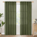 YoungsTex Olive Green Linen Curtains 80 Inch Length for Living Room, Semi Sheer Window Drapes with Rod Pocket Back Tab Light Filtering Decorative for Office Bedroom, 2 Panels, 52 X 80 Inch