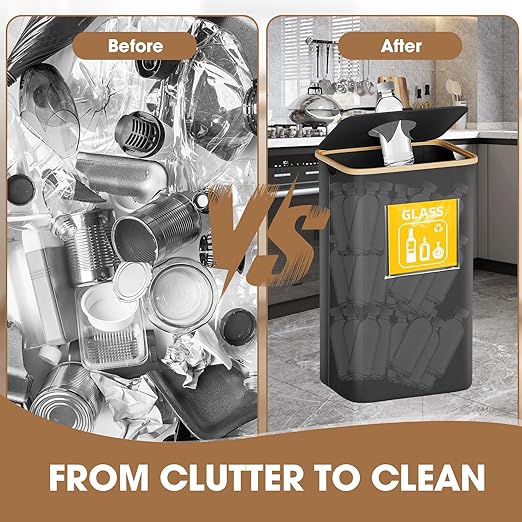 Recycling Bin for Kitchen 26 Gallon 100L, Indoor Recycle Bins with Lid, Hands-Free Access, Sorting Cards for Paper Plastic Glass Metal, Collapsible Waterproof Waste Bin