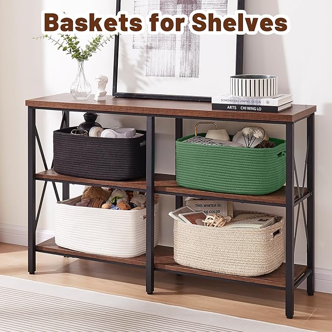 OIAHOMY Storage Basket for Shelves, Closet Cube Storage Bins Baskets for Clothes Blanket Towels, Baby Nursery, Toy Baskets Box, Woven Rope Basket, 15.75*11.81*7.09 IN, 2 Packs White