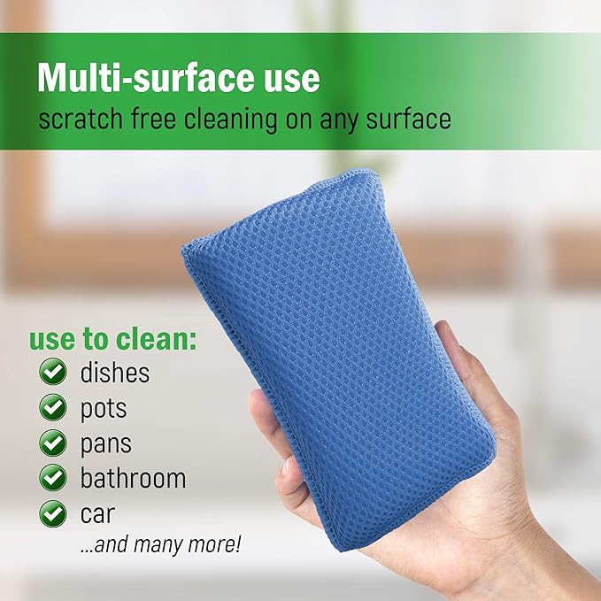 Miracle Microfiber Kitchen Sponge by Scrub-It (6 Pack) - Non-Scratch Heavy Duty Dishwashing Cleaning sponges- Machine Washable - (Blue)