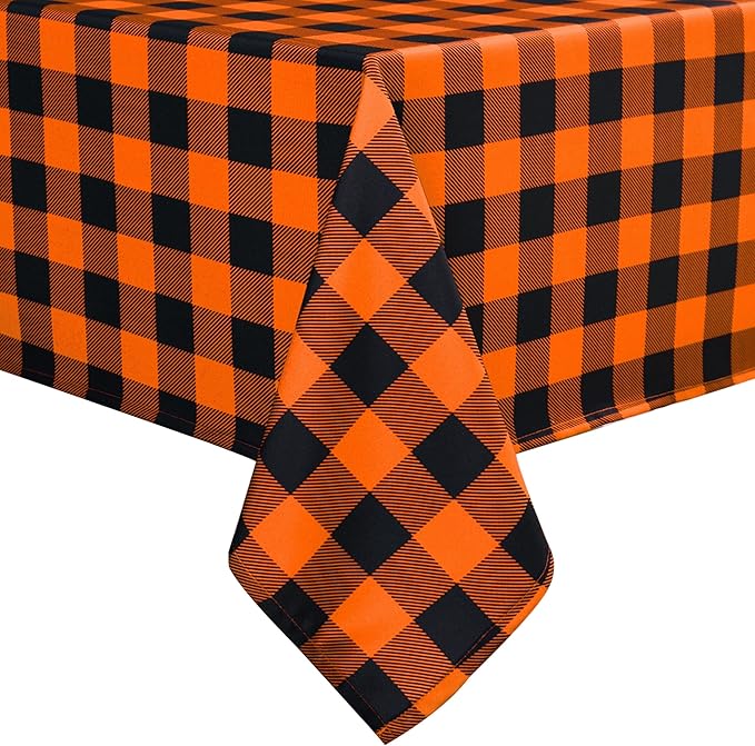 Gingham Plaid Tablecloth - Rectangular 58x102 Inch Water Resistant Halloween Decorations Table Cloth for Indoor Use - Seasonal Fall Harvest Table Cover for Kitchen, Picnics, and Parties