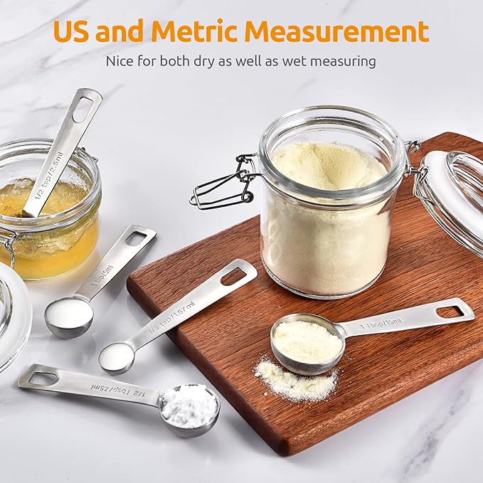 U-Taste Teaspoon Tablespoon Measuring Spoons: 18/8 Stainless Steel Measure Scoop Set of 5, 1/4 TSP, 1/2 TSP, 1 TSP, 1/2 TBSP & 1 TBSP, Metal Kitchen Measurement Utensil for Dry and Liquid Ingredients