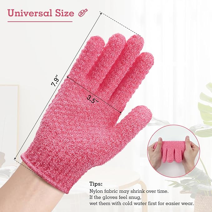 Evridwear Exfoliating Glove Shower Gloves Exfoliate Dead Skin for Dry Sensitive Skin No Irritation with Hanging Loop