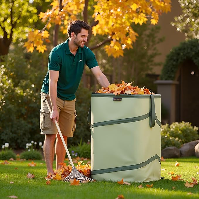 YUDI & GARDEN 46 Gallon Square Collapsible Yard Waste Containers｜Collapsible Trash Can｜Camping Trash Can, for Collecting Weeds or Yard and Party Waste, Green