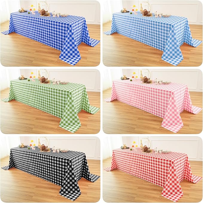 Classic Gingham Plaid Tablecloth Fabric - Rectangular 58x102 Inch Water Resistant Checked Table Cloth for Indoor/Outdoor Use - Table Cover for Kitchen, Picnics, Gardens, and Parties